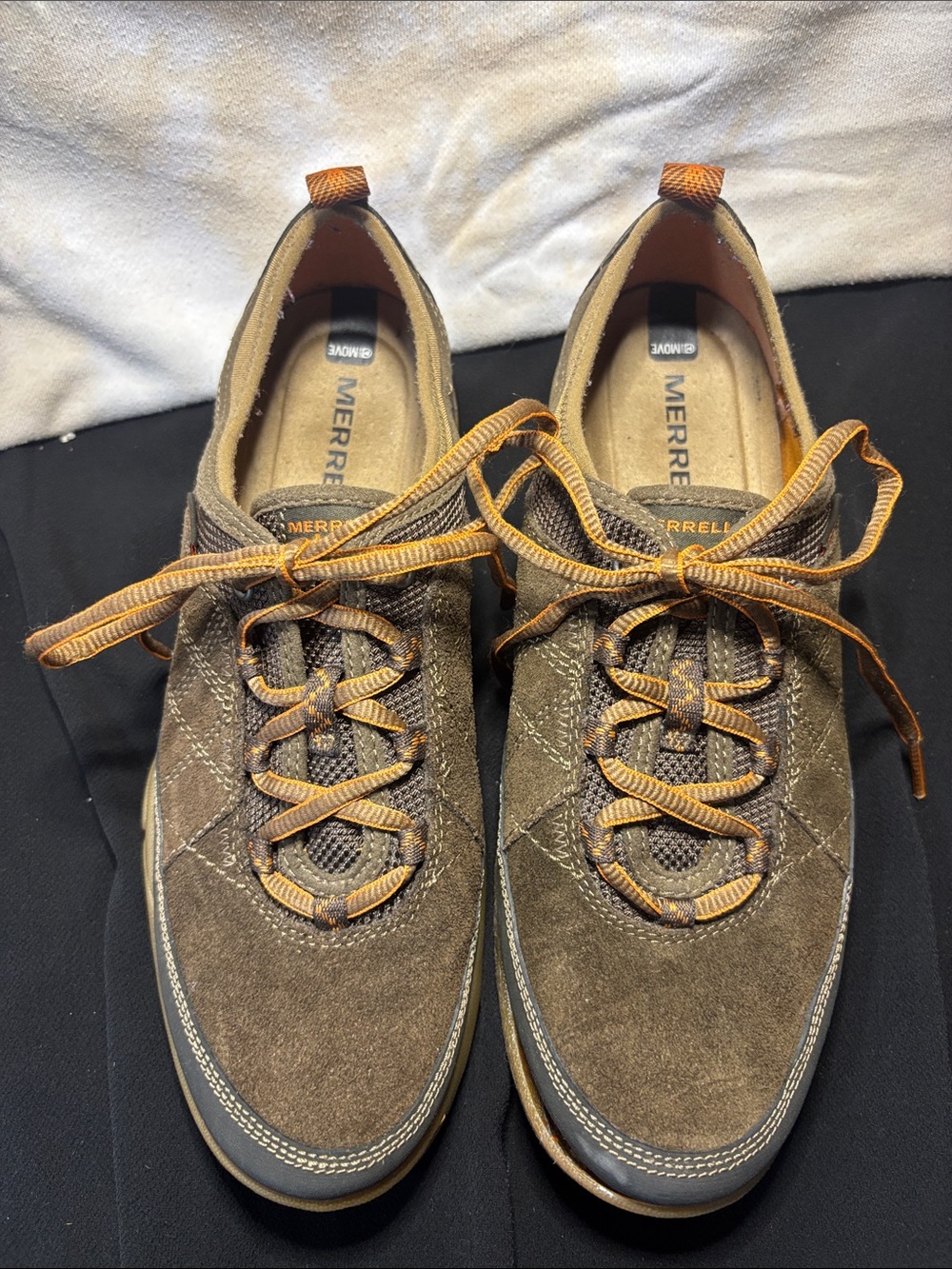 Merrell Brown Suede Athletic Shoes with Orange Laces
